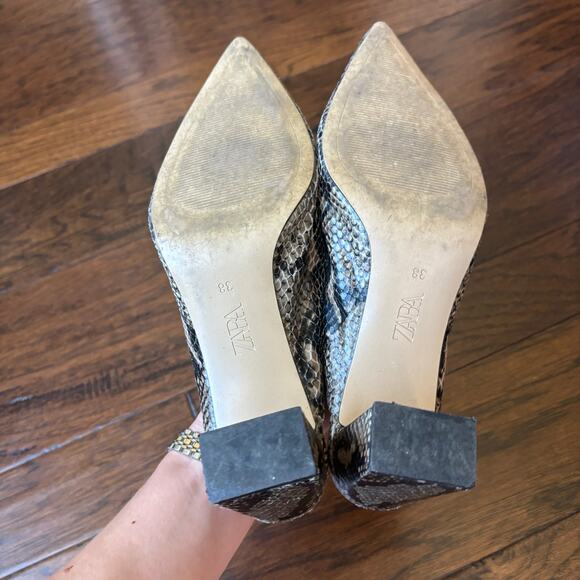 ZARA BASIC Collection Block Heel Pointed Toe Python Print Leather Pump 7.5 - Picture 2 of 10